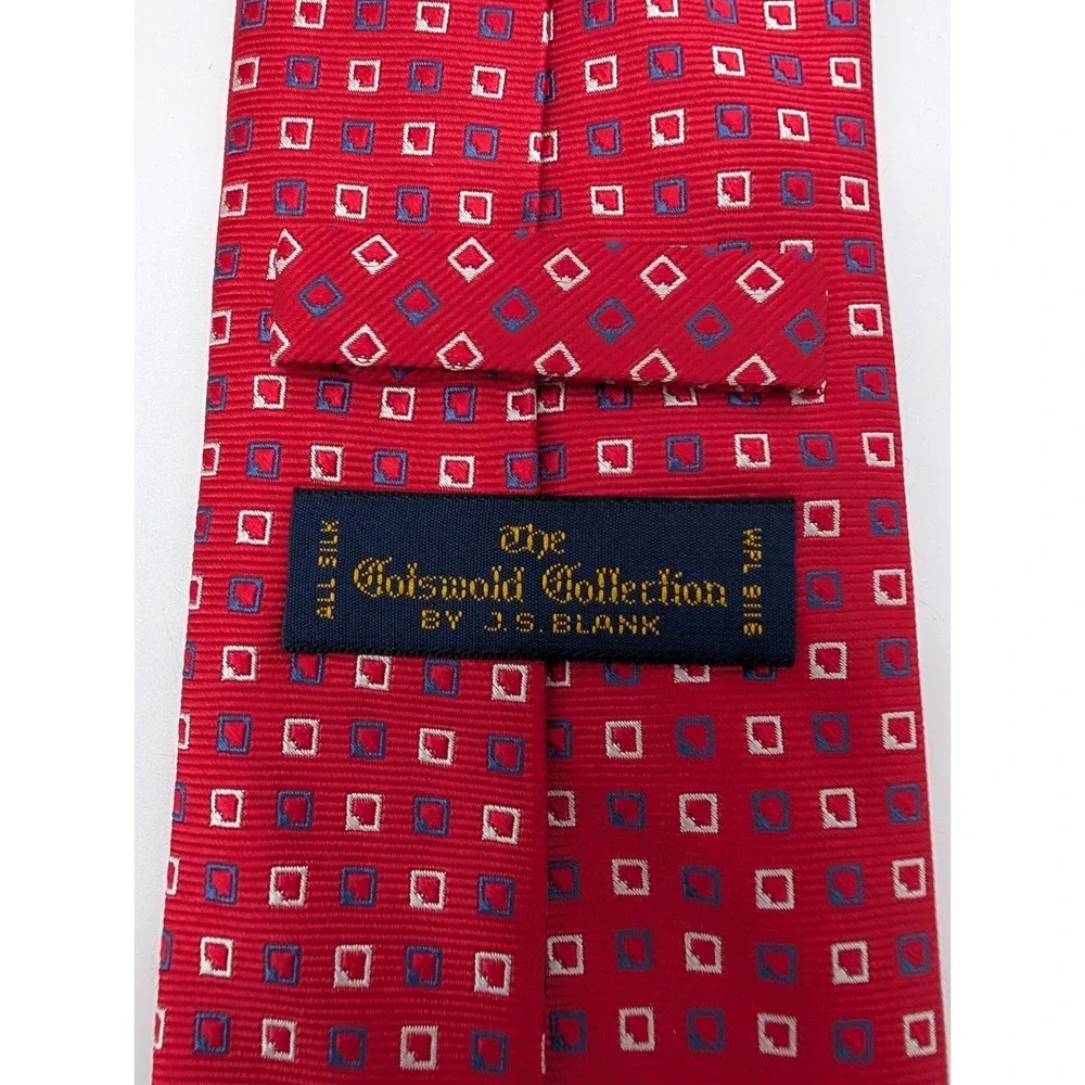 The Cotswold Collection by J.S. Blank Mens Red Geometric Squares Silk Tie